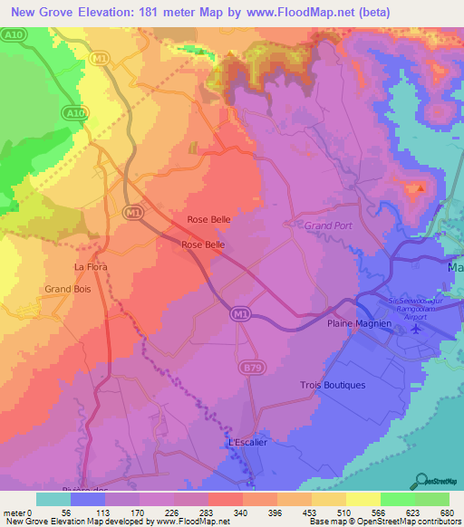 New Grove,Mauritius Elevation Map