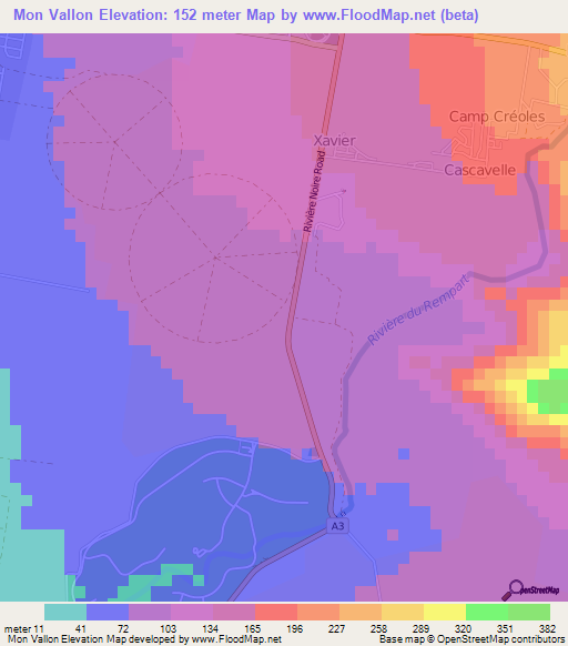 Mon Vallon,Mauritius Elevation Map