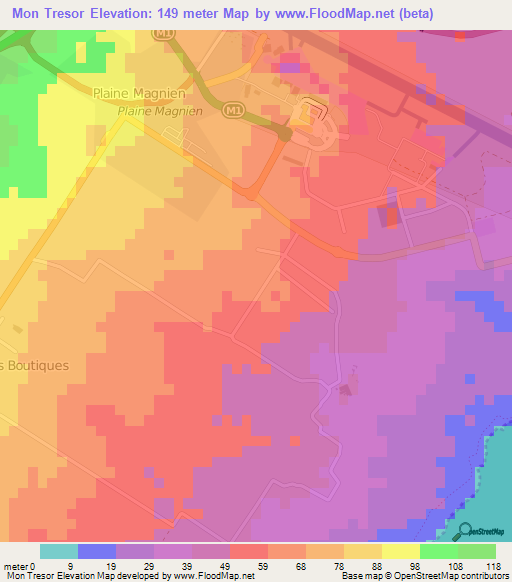 Mon Tresor,Mauritius Elevation Map