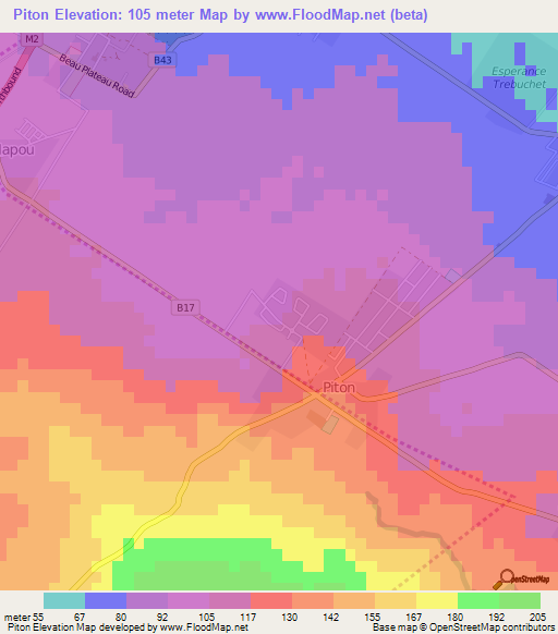 Piton,Mauritius Elevation Map