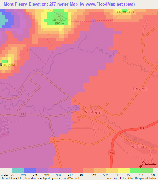 Mont Fleury,Mauritius Elevation Map