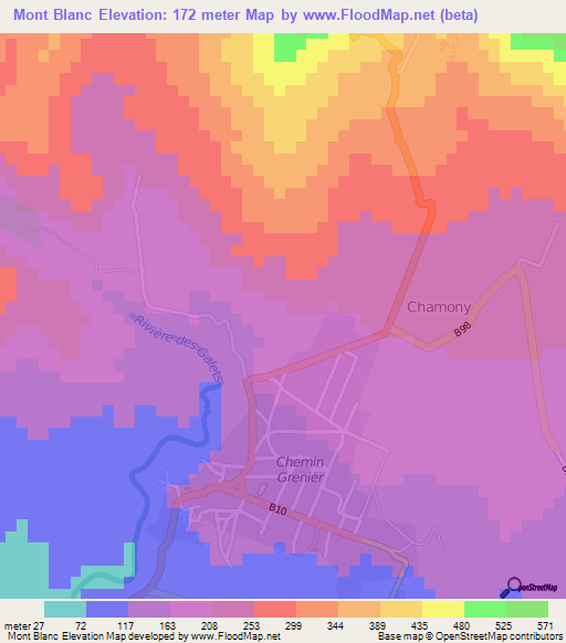Mont Blanc,Mauritius Elevation Map