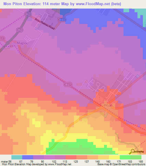 Mon Piton,Mauritius Elevation Map
