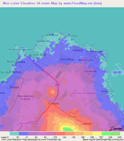 Mon Loisir,Mauritius Elevation Map