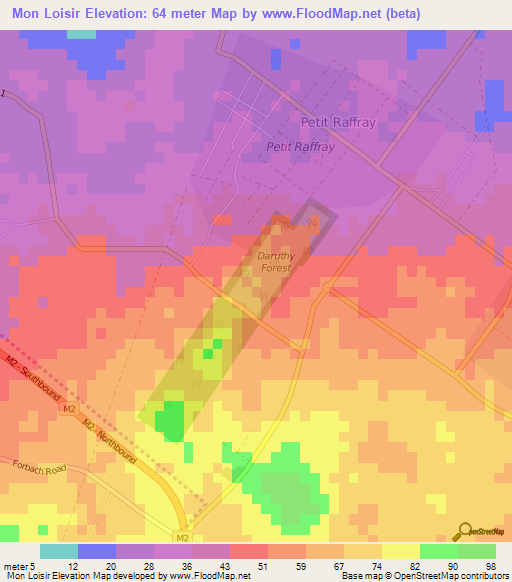 Mon Loisir,Mauritius Elevation Map