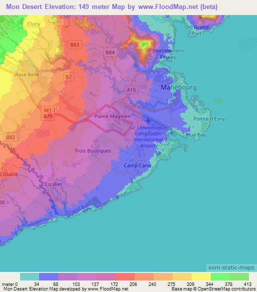 Mon Desert,Mauritius Elevation Map