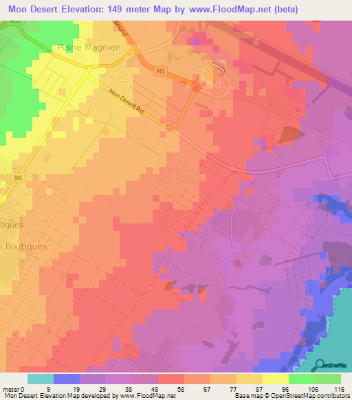 Mon Desert,Mauritius Elevation Map