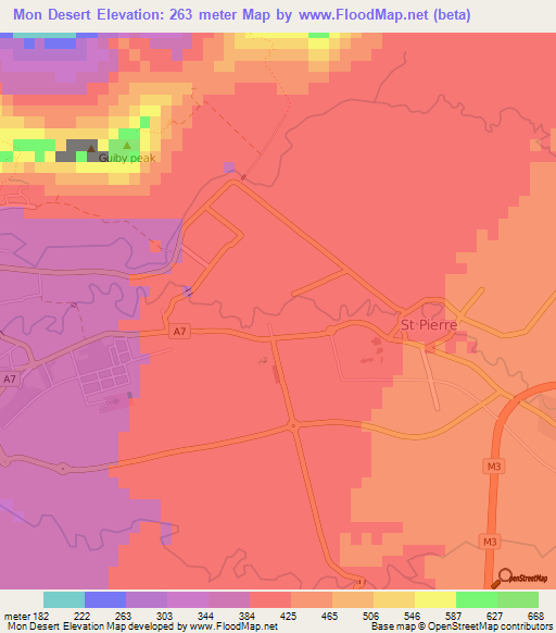 Mon Desert,Mauritius Elevation Map
