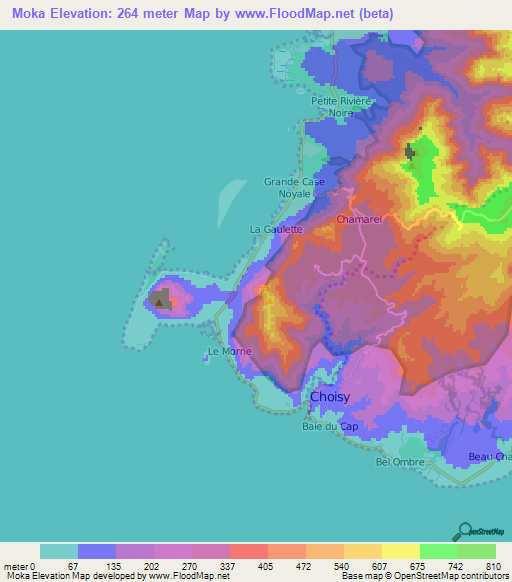 Moka,Mauritius Elevation Map