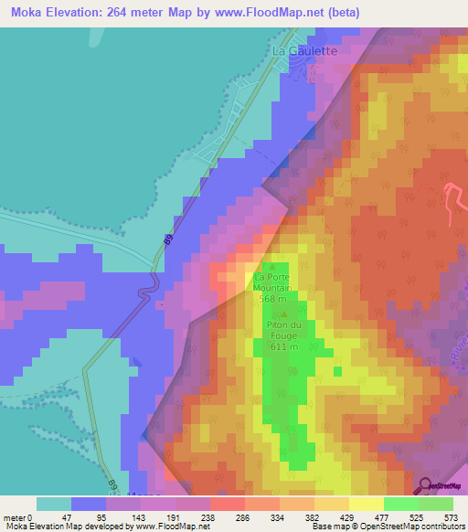 Moka,Mauritius Elevation Map