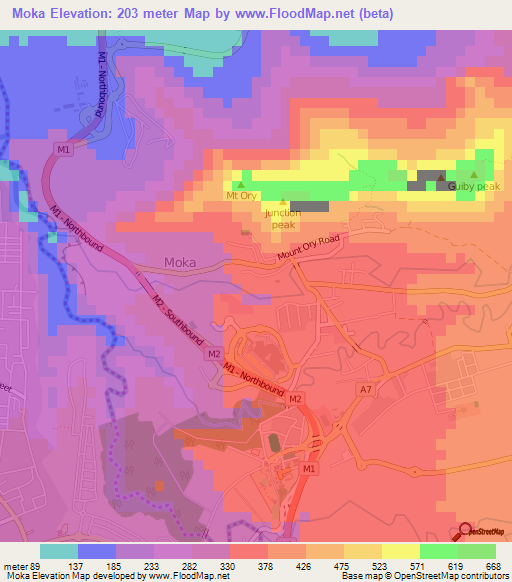 Moka,Mauritius Elevation Map