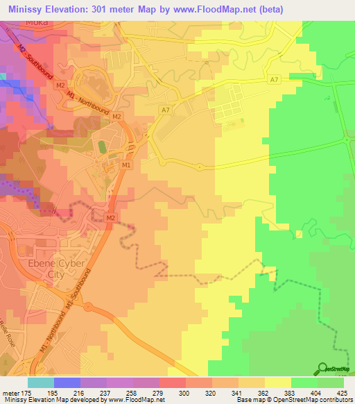 Minissy,Mauritius Elevation Map