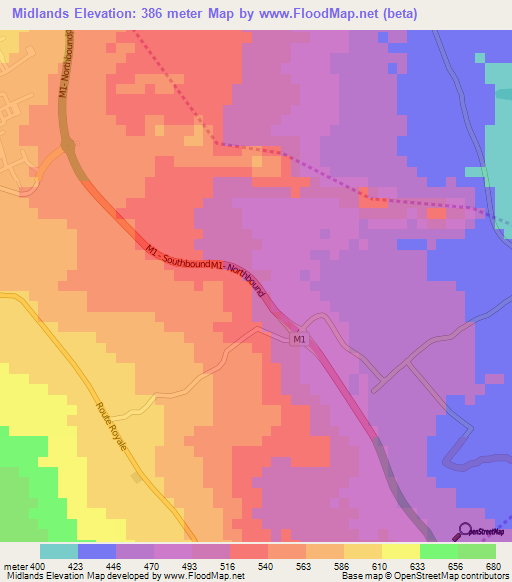 Midlands,Mauritius Elevation Map