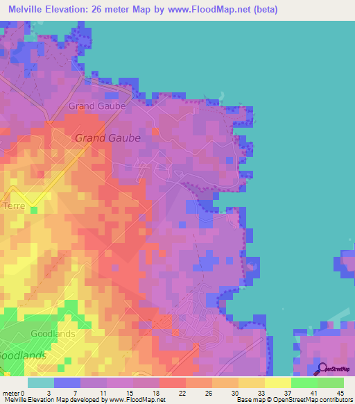 Melville,Mauritius Elevation Map