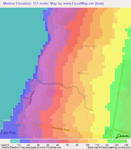 Medine,Mauritius Elevation Map