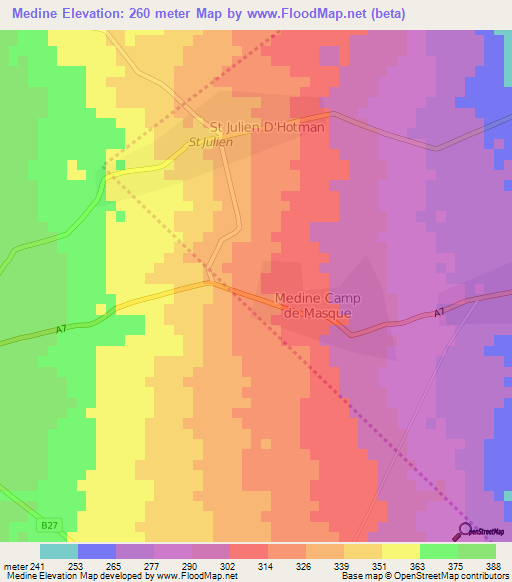 Medine,Mauritius Elevation Map