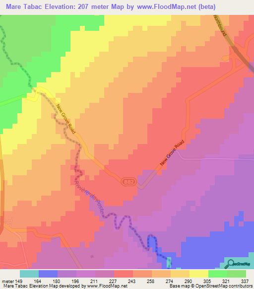 Mare Tabac,Mauritius Elevation Map