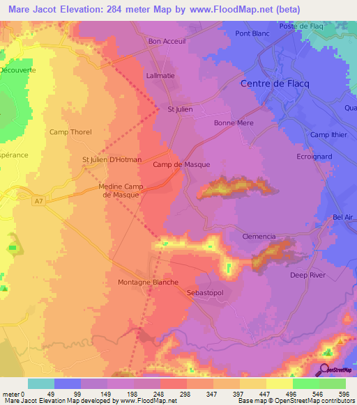 Mare Jacot,Mauritius Elevation Map