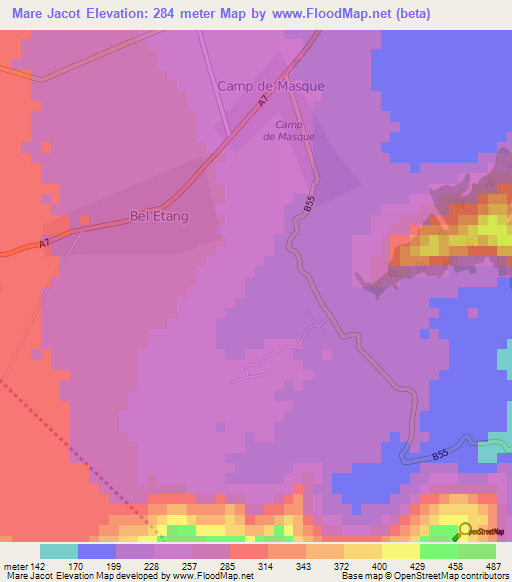 Mare Jacot,Mauritius Elevation Map
