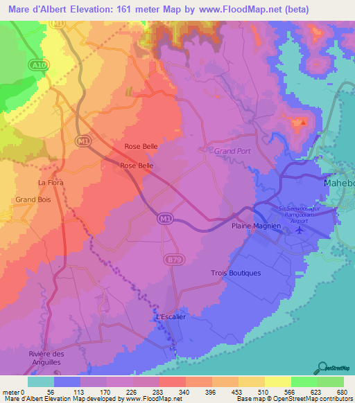 Mare d'Albert,Mauritius Elevation Map