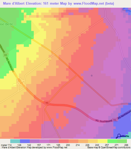 Mare d'Albert,Mauritius Elevation Map