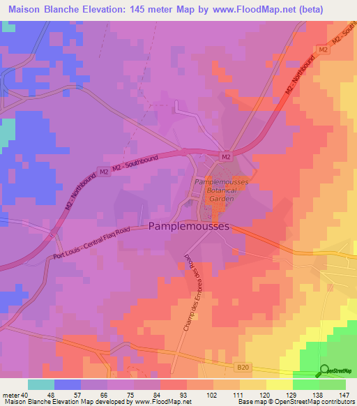 Maison Blanche,Mauritius Elevation Map