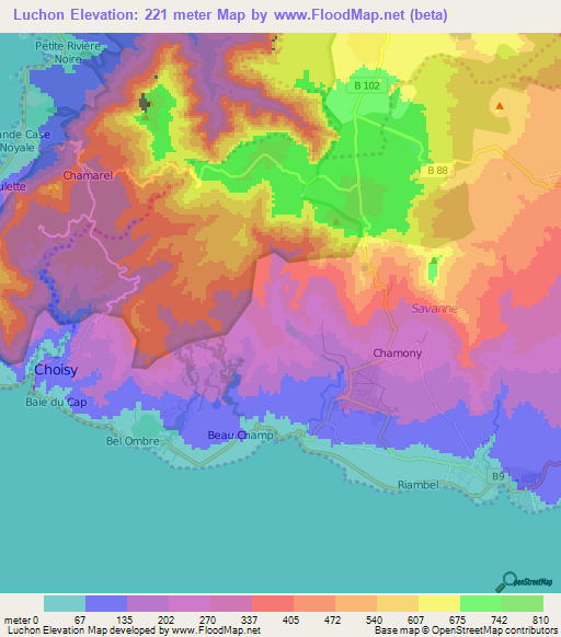 Luchon,Mauritius Elevation Map