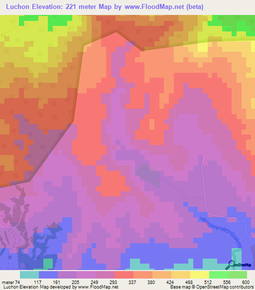 Luchon,Mauritius Elevation Map