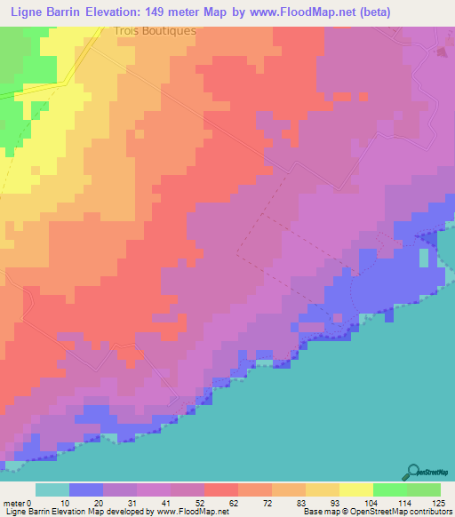 Ligne Barrin,Mauritius Elevation Map