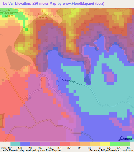 Le Val,Mauritius Elevation Map