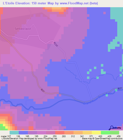 L'Etoile,Mauritius Elevation Map