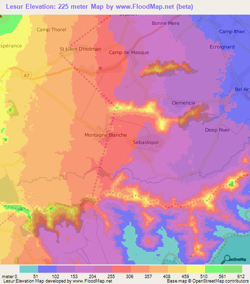 Lesur,Mauritius Elevation Map