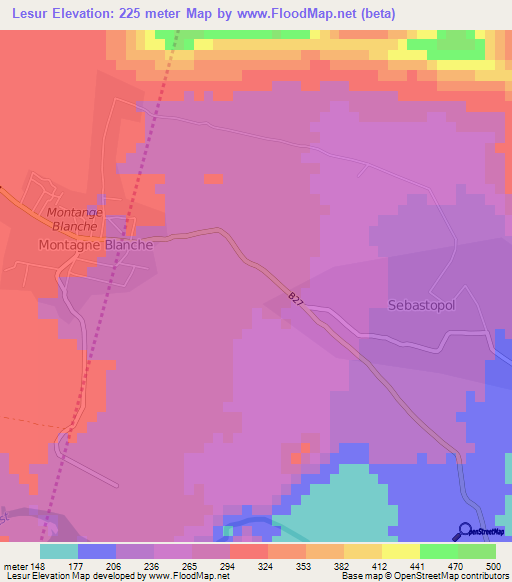 Lesur,Mauritius Elevation Map