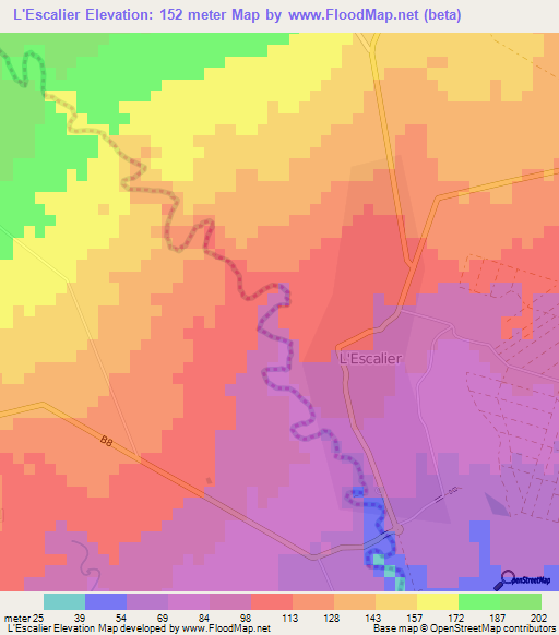 L'Escalier,Mauritius Elevation Map