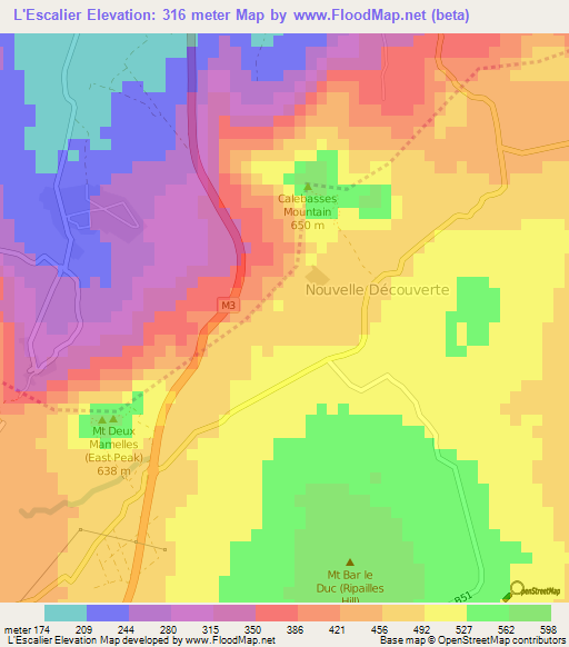 L'Escalier,Mauritius Elevation Map