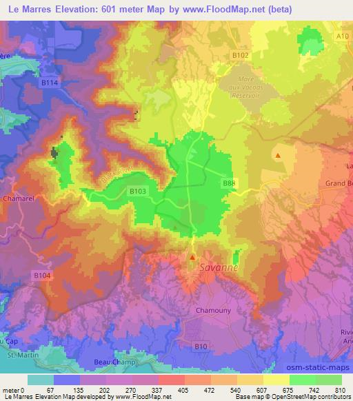 Le Marres,Mauritius Elevation Map
