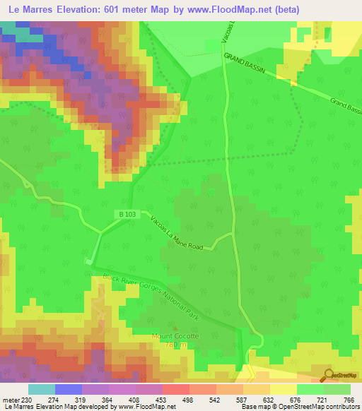 Le Marres,Mauritius Elevation Map
