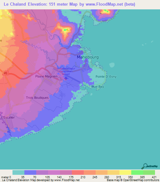 Le Chaland,Mauritius Elevation Map