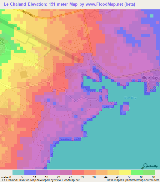 Le Chaland,Mauritius Elevation Map