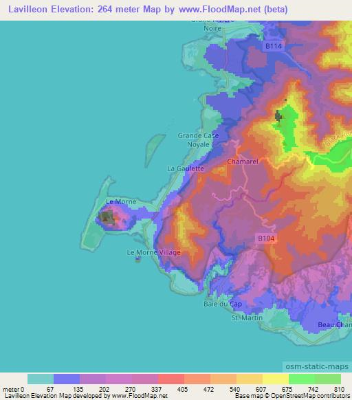 Lavilleon,Mauritius Elevation Map