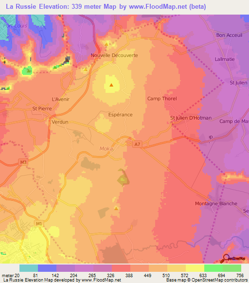 La Russie,Mauritius Elevation Map
