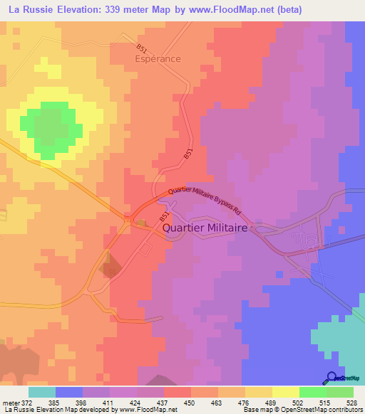 La Russie,Mauritius Elevation Map