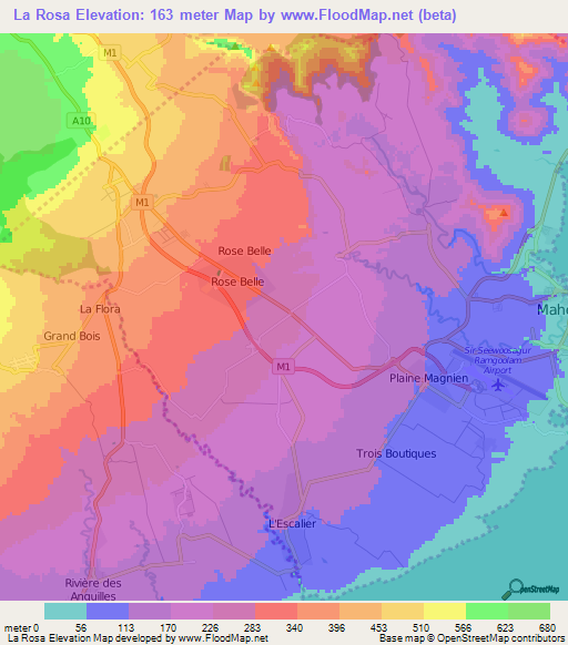 La Rosa,Mauritius Elevation Map