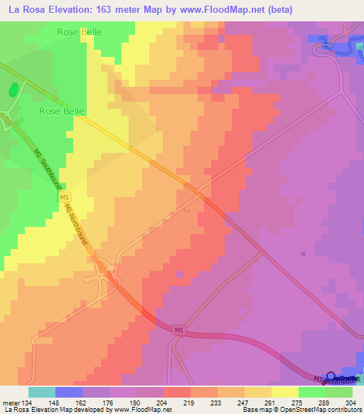 La Rosa,Mauritius Elevation Map