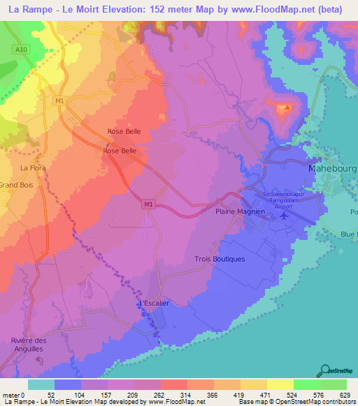 La Rampe - Le Moirt,Mauritius Elevation Map