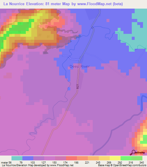 La Nourrice,Mauritius Elevation Map