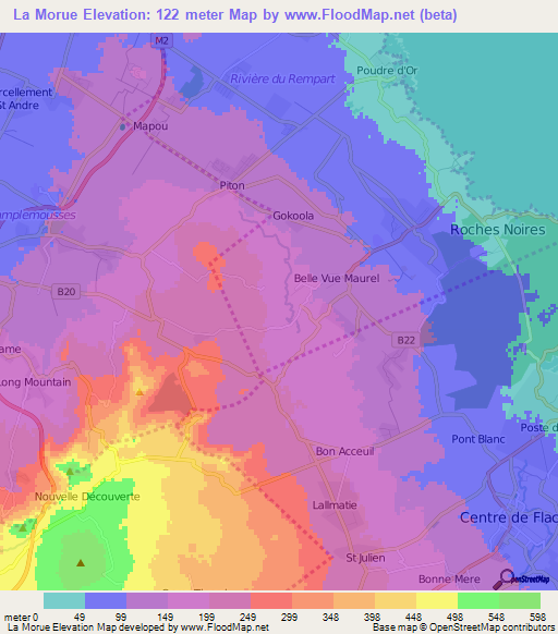 La Morue,Mauritius Elevation Map