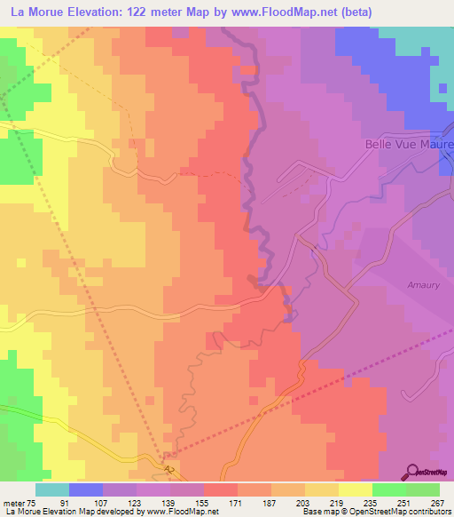 La Morue,Mauritius Elevation Map