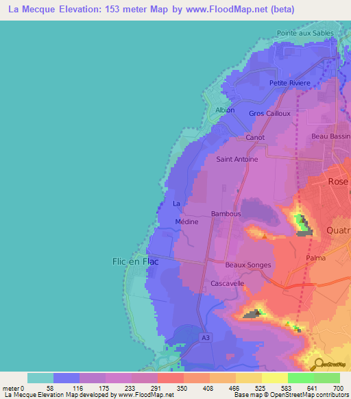 La Mecque,Mauritius Elevation Map
