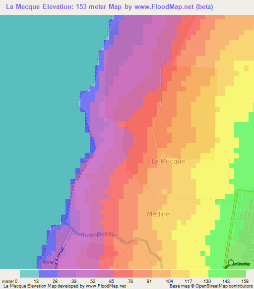 La Mecque,Mauritius Elevation Map